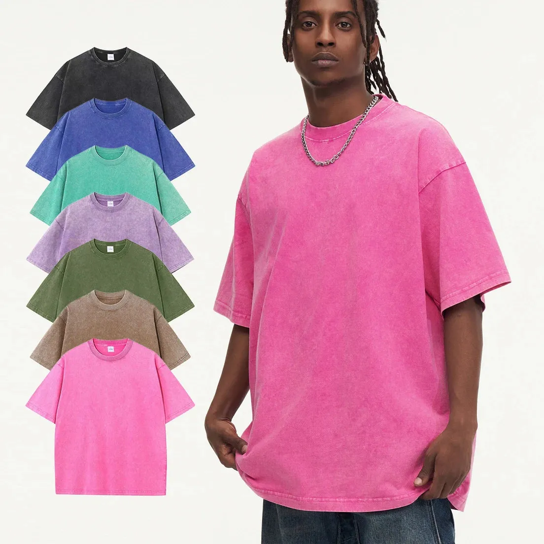 Washed T shirt for Men Cotton Loose O-Neck Oversized Tee Men's Tops