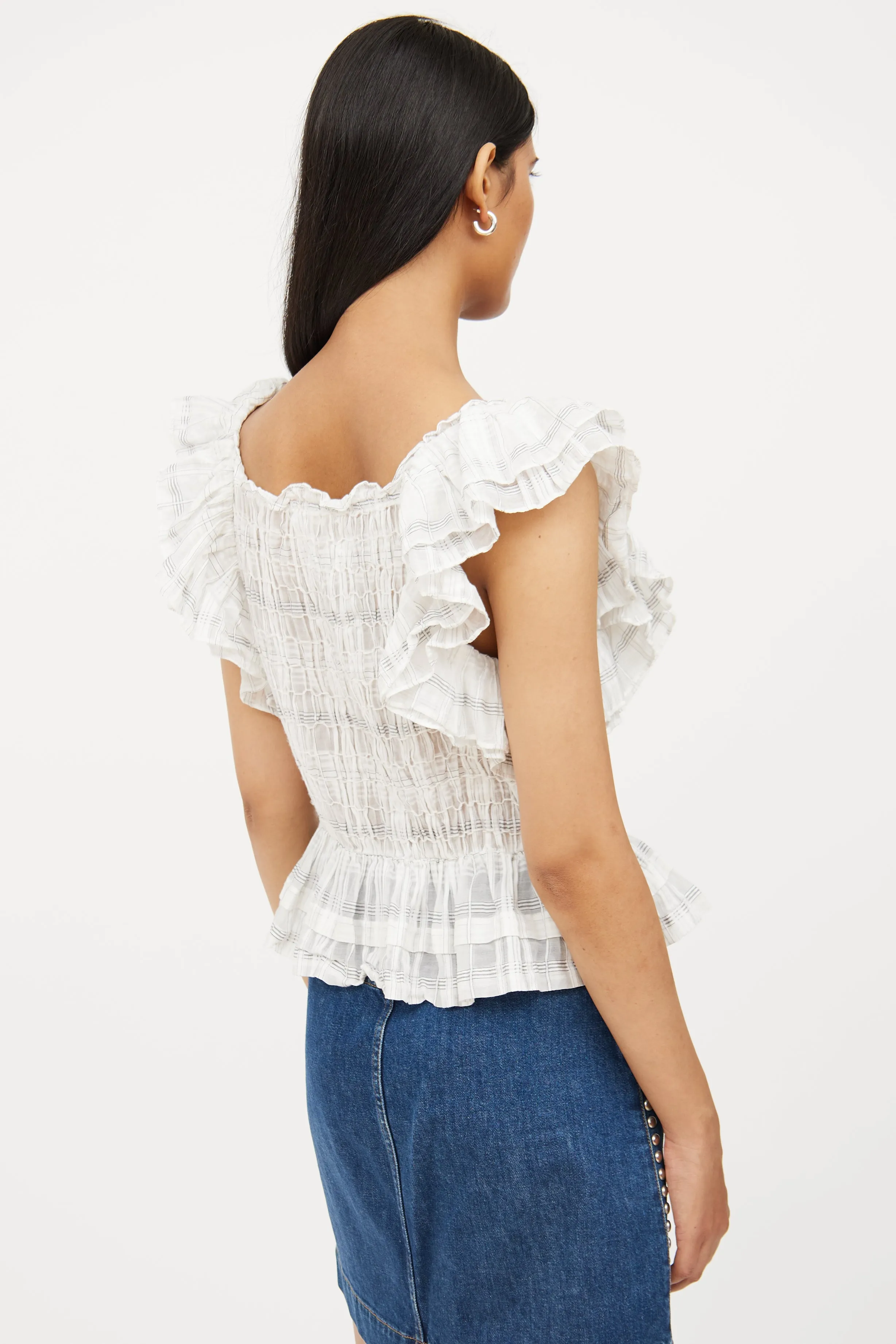 White & Grey Plaid Ruffle Top